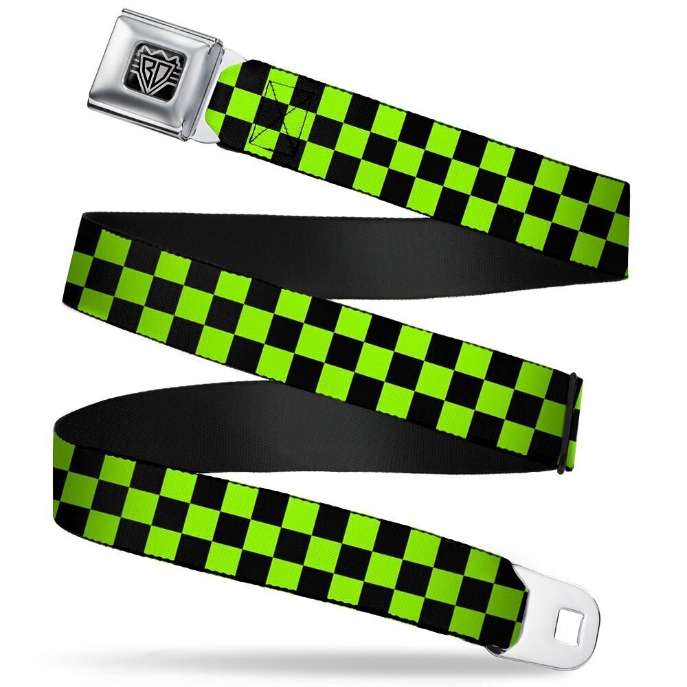 1337 Seatbelt Belt - Checker Black/Neon Green - 1.5" Wide - 32-52 Inches in